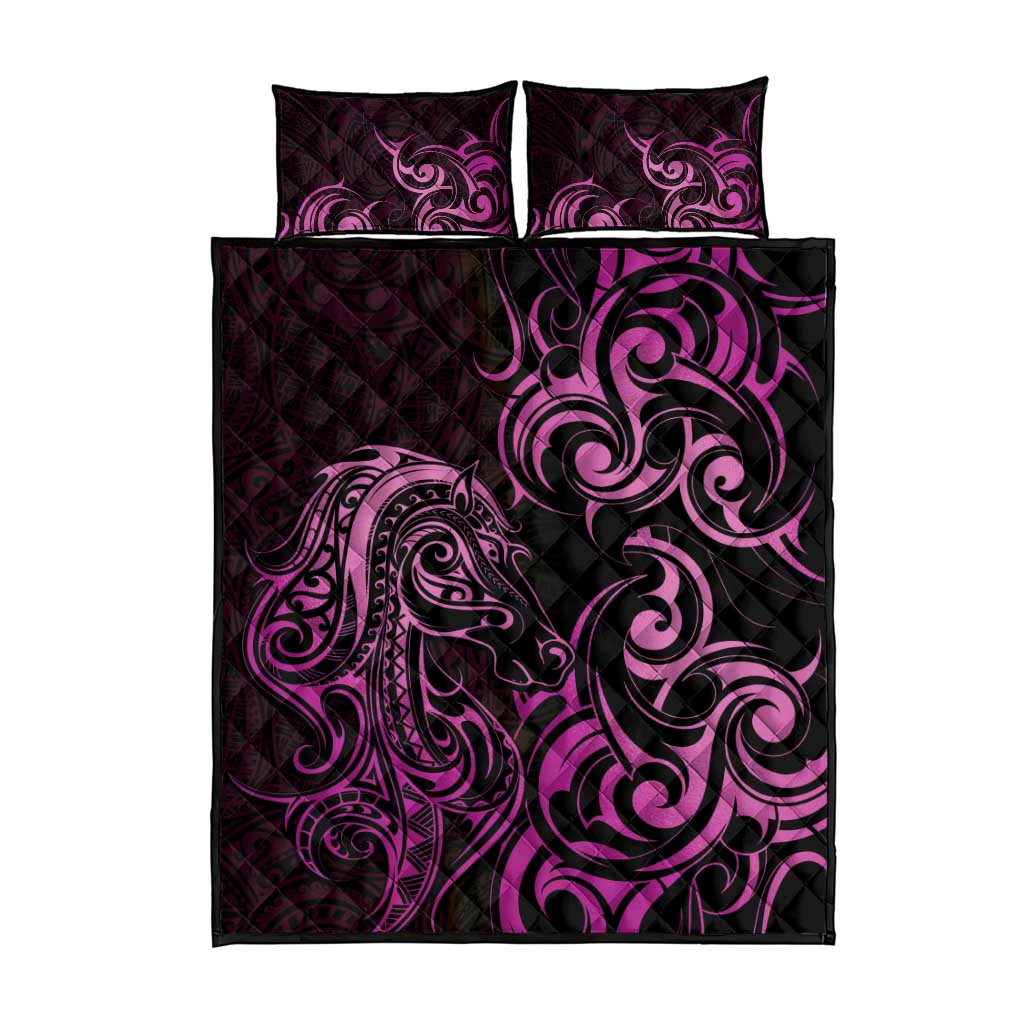 Pink Aoteara Horse Racing Quilt Bed Set NZ Maori Pattern