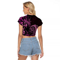 Pink Aoteara Horse Racing Raglan Cropped T Shirt NZ Maori Pattern
