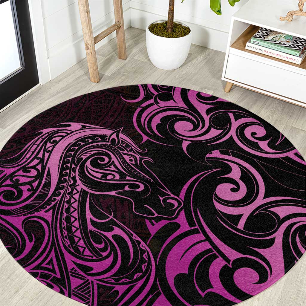 Pink Aotearoa Horse Racing Round Carpet NZ Maori Pattern LT14 Pink - Polynesian Pride