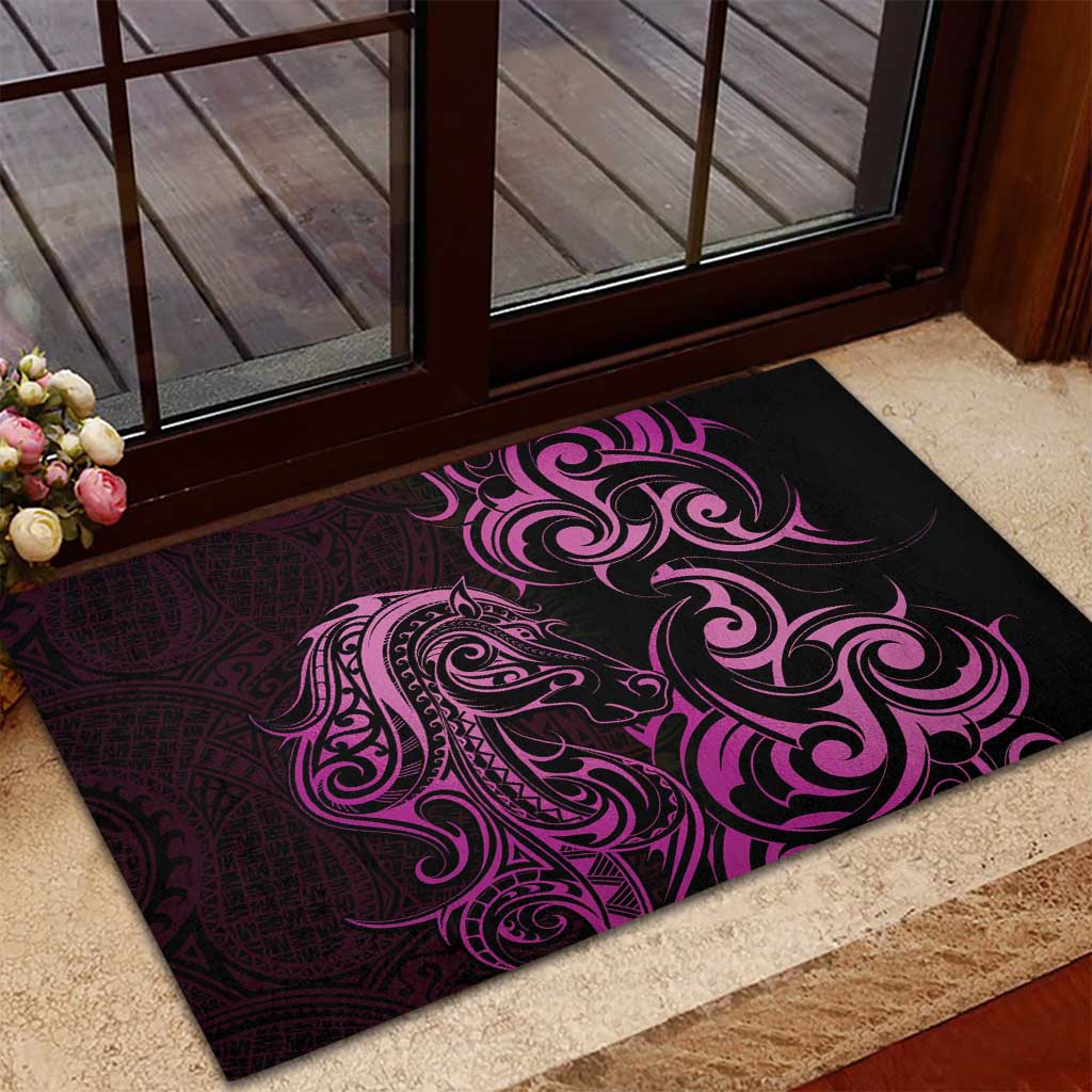 Pink Aoteara Horse Racing Rubber Doormat NZ Maori Pattern