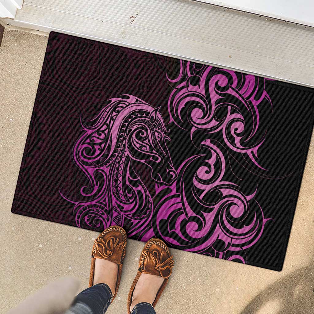 Pink Aoteara Horse Racing Rubber Doormat NZ Maori Pattern