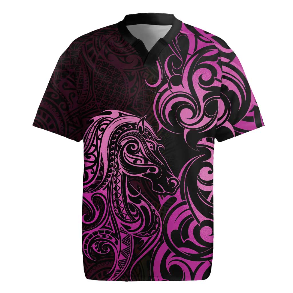 Pink Aoteara Horse Racing Rugby Jersey NZ Maori Pattern