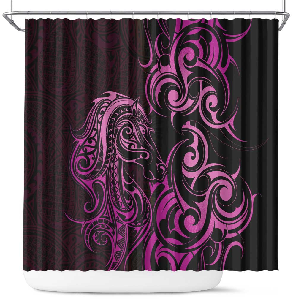 Pink Aotearoa Horse Racing Shower Curtain NZ Maori Pattern LT14 Pink - Polynesian Pride