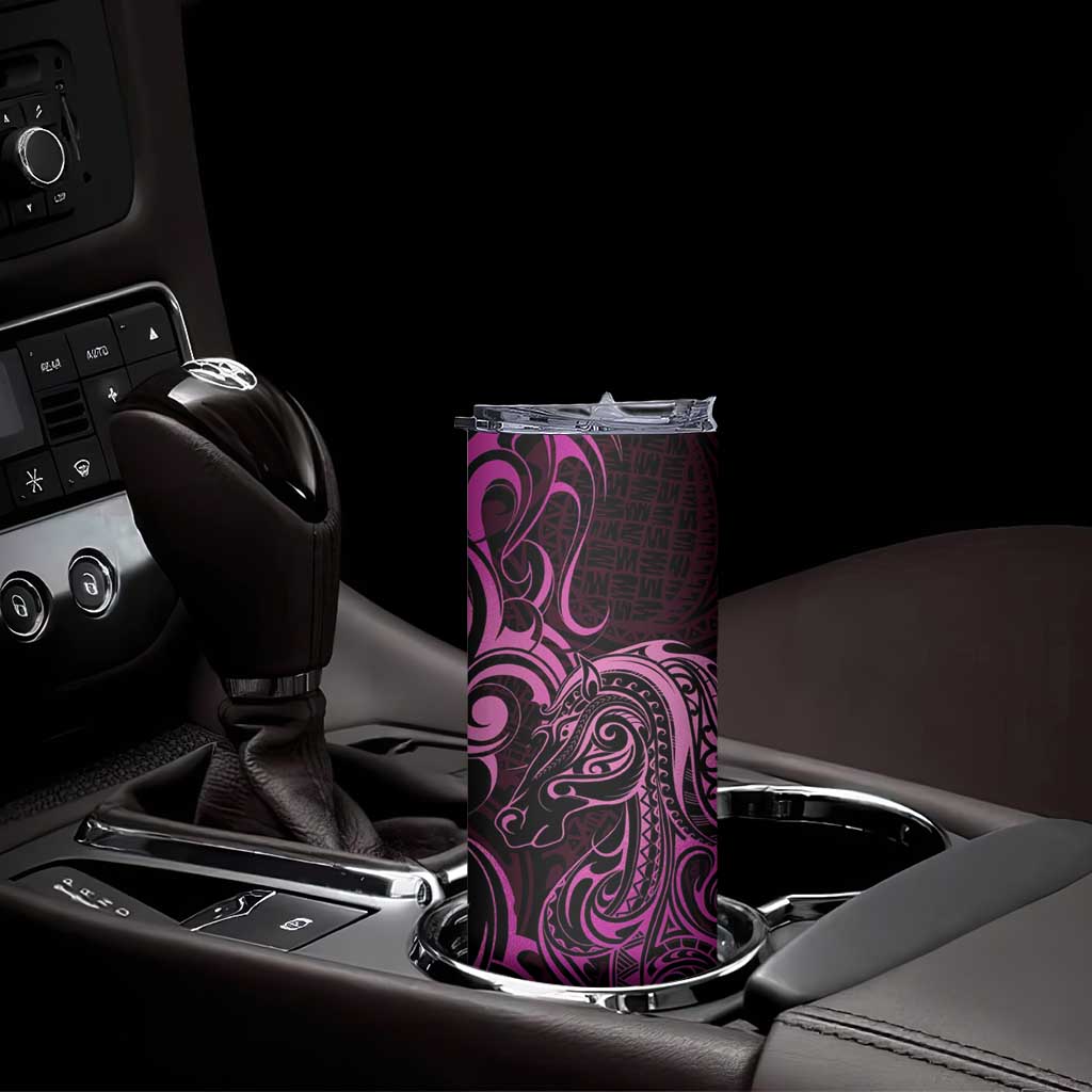 Pink Aoteara Horse Racing Skinny Tumbler NZ Maori Pattern
