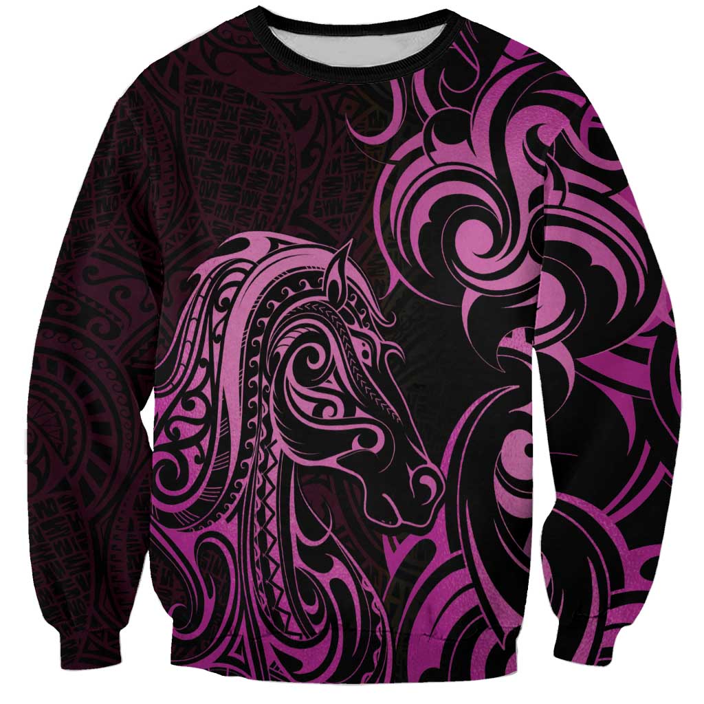 Pink Aoteara Horse Racing Sweatshirt NZ Maori Pattern