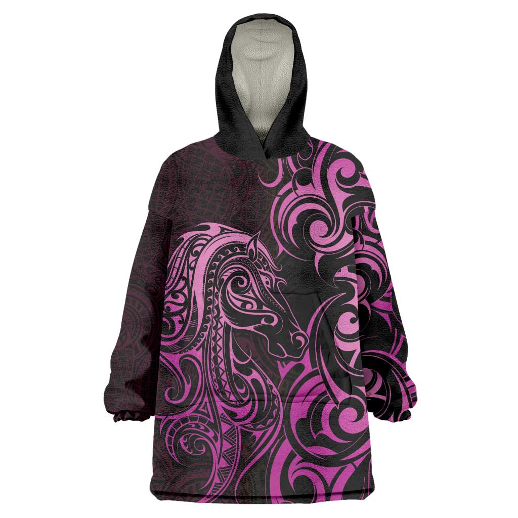 Pink Aotearoa Horse Racing Wearable Blanket Hoodie NZ Maori Pattern LT14 One Size Pink - Polynesian Pride