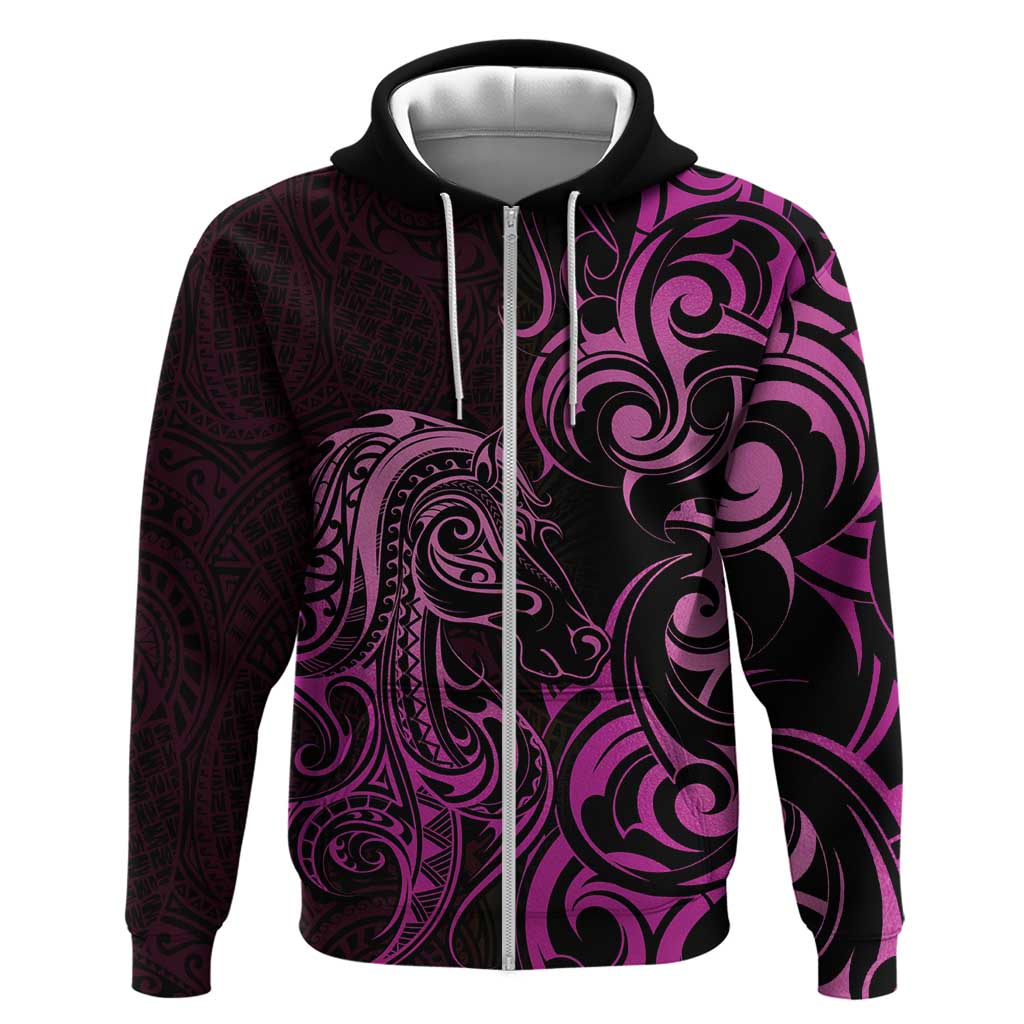 Pink Aotearoa Horse Racing Zip Hoodie NZ Maori Pattern LT14 Zip Hoodie Pink - Polynesian Pride