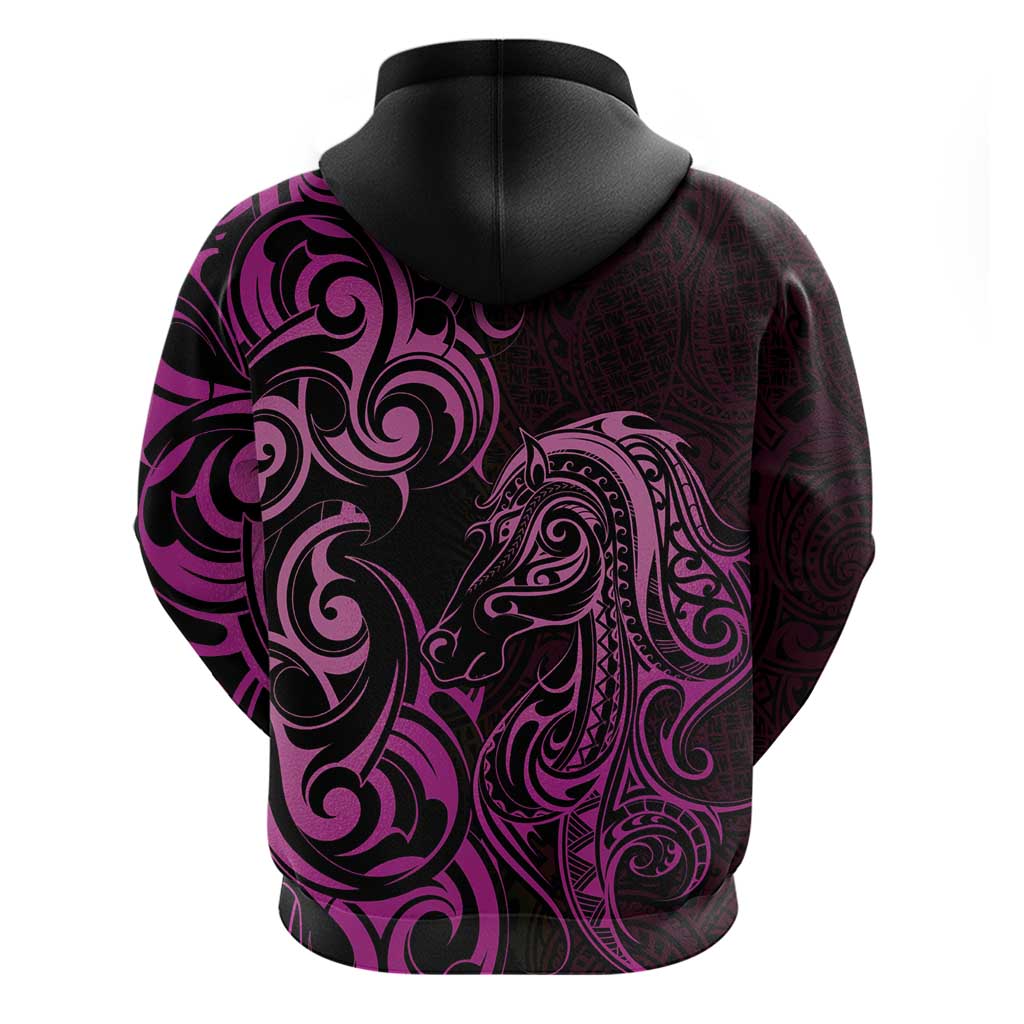 Pink Aotearoa Horse Racing Zip Hoodie NZ Maori Pattern LT14 - Polynesian Pride