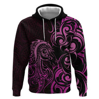Pink Aotearoa Horse Racing Zip Hoodie NZ Maori Pattern LT14 Pullover Hoodie Pink - Polynesian Pride