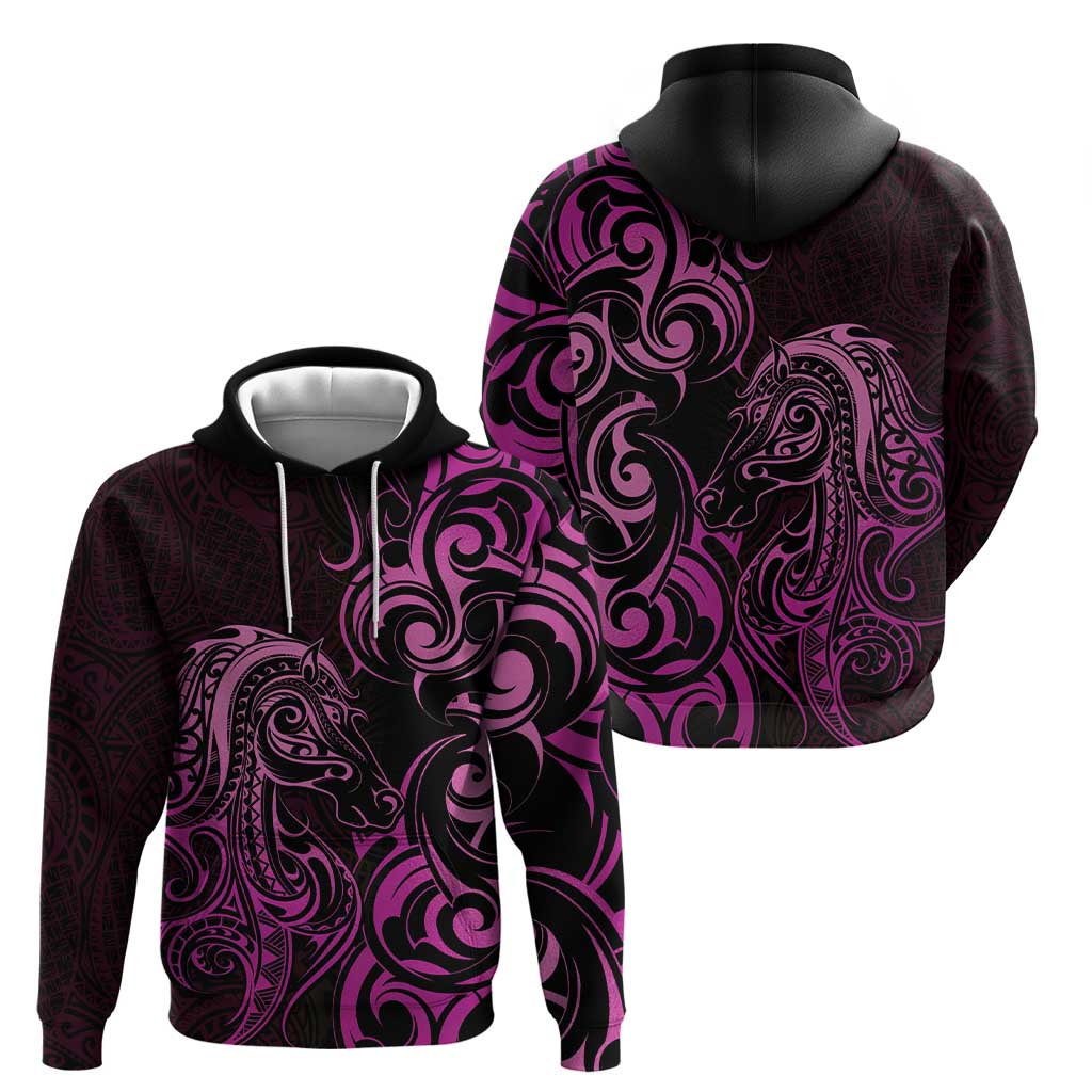 Pink Aotearoa Horse Racing Zip Hoodie NZ Maori Pattern LT14 - Polynesian Pride