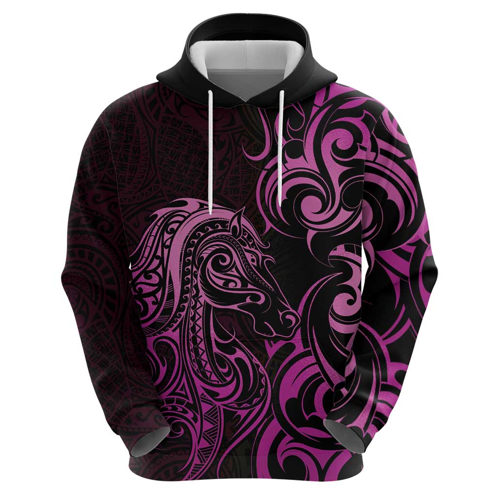 Pink Aotearoa Horse Racing Zip Hoodie NZ Maori Pattern LT14 - Polynesian Pride