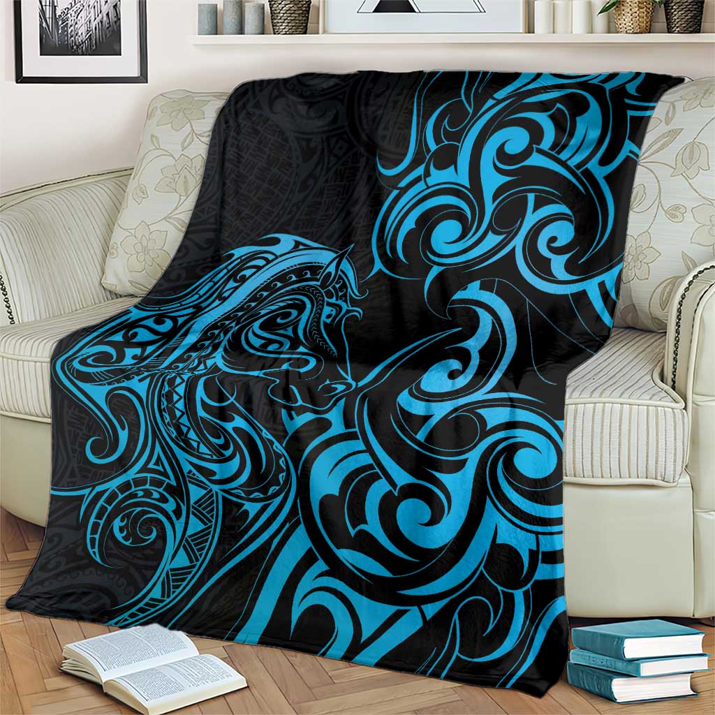 Blue Aoteara Horse Racing Blanket NZ Maori Pattern