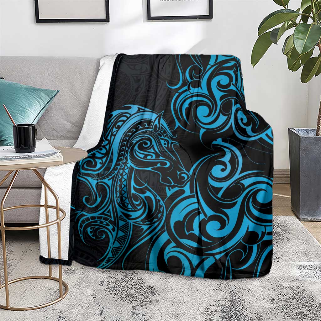 Blue Aoteara Horse Racing Blanket NZ Maori Pattern