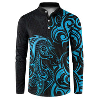Blue Aotearoa Horse Racing Button Sweatshirt NZ Maori Pattern LT14 Blue - Polynesian Pride