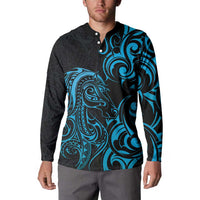 Blue Aotearoa Horse Racing Button Sweatshirt NZ Maori Pattern LT14 - Polynesian Pride