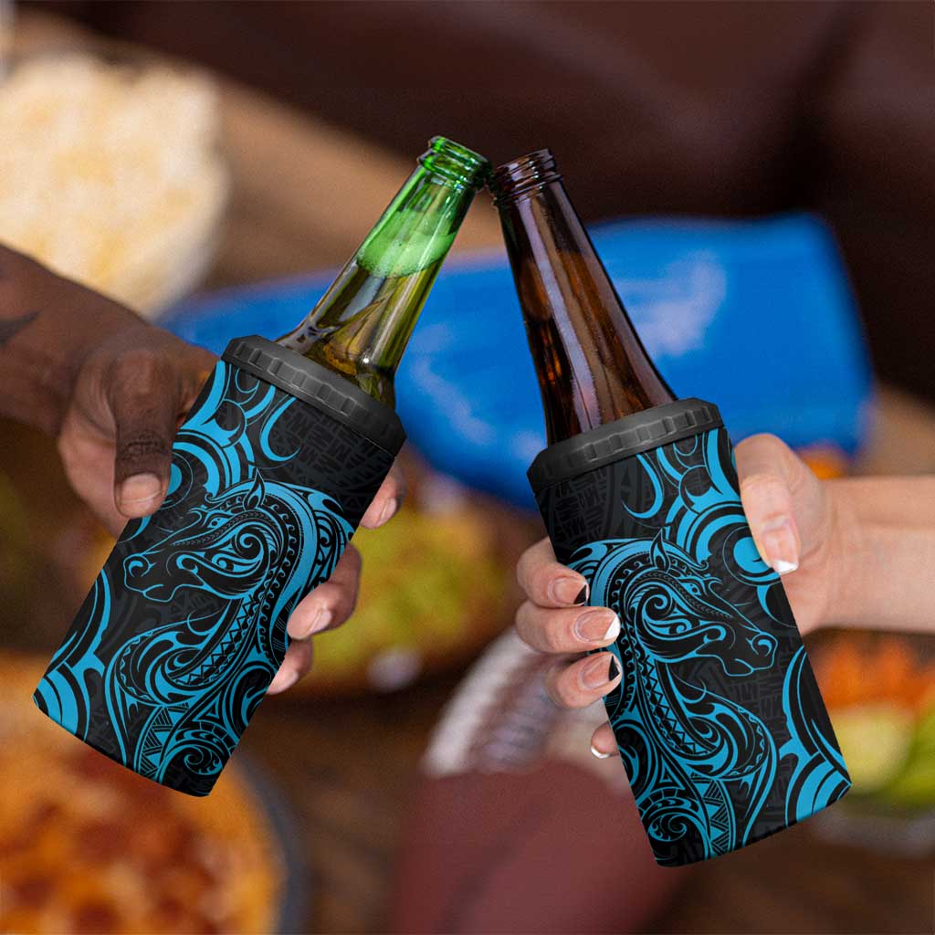 Blue Aoteara Horse Racing 4 in 1 Can Cooler Tumbler NZ Maori Pattern