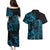 Blue Aoteara Horse Racing Couples Matching Puletasi and Hawaiian Shirt NZ Maori Pattern