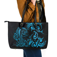 Blue Aoteara Horse Racing Leather Tote Bag NZ Maori Pattern