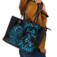 Blue Aoteara Horse Racing Leather Tote Bag NZ Maori Pattern