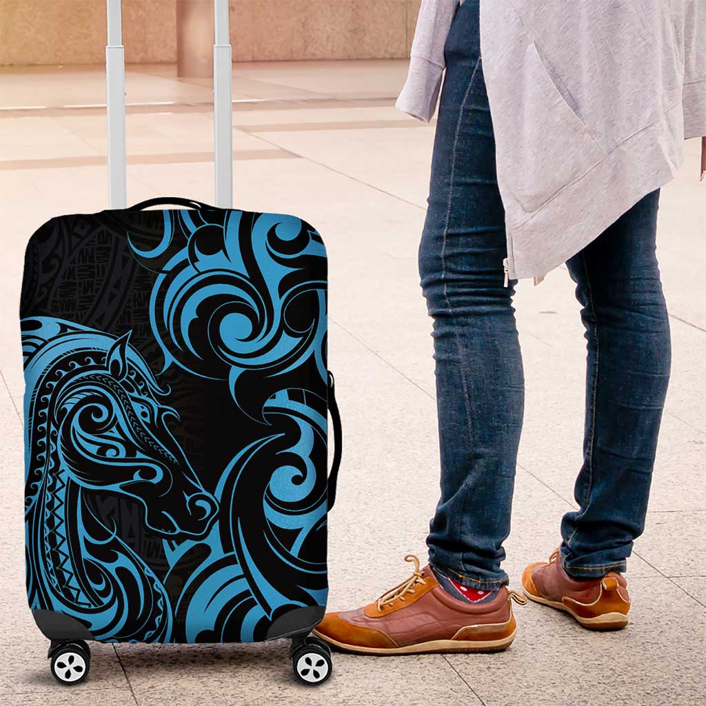 Blue Aoteara Horse Racing Luggage Cover NZ Maori Pattern