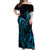 Blue Aoteara Horse Racing Off Shoulder Maxi Dress NZ Maori Pattern