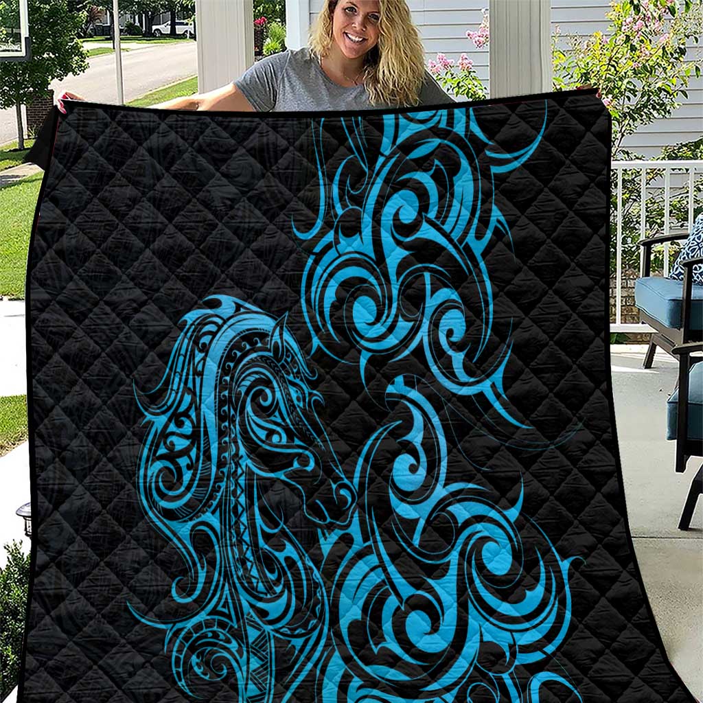 Blue Aotearoa Horse Racing Quilt NZ Maori Pattern LT14 Blue - Polynesian Pride