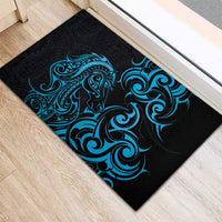 Blue Aoteara Horse Racing Rubber Doormat NZ Maori Pattern