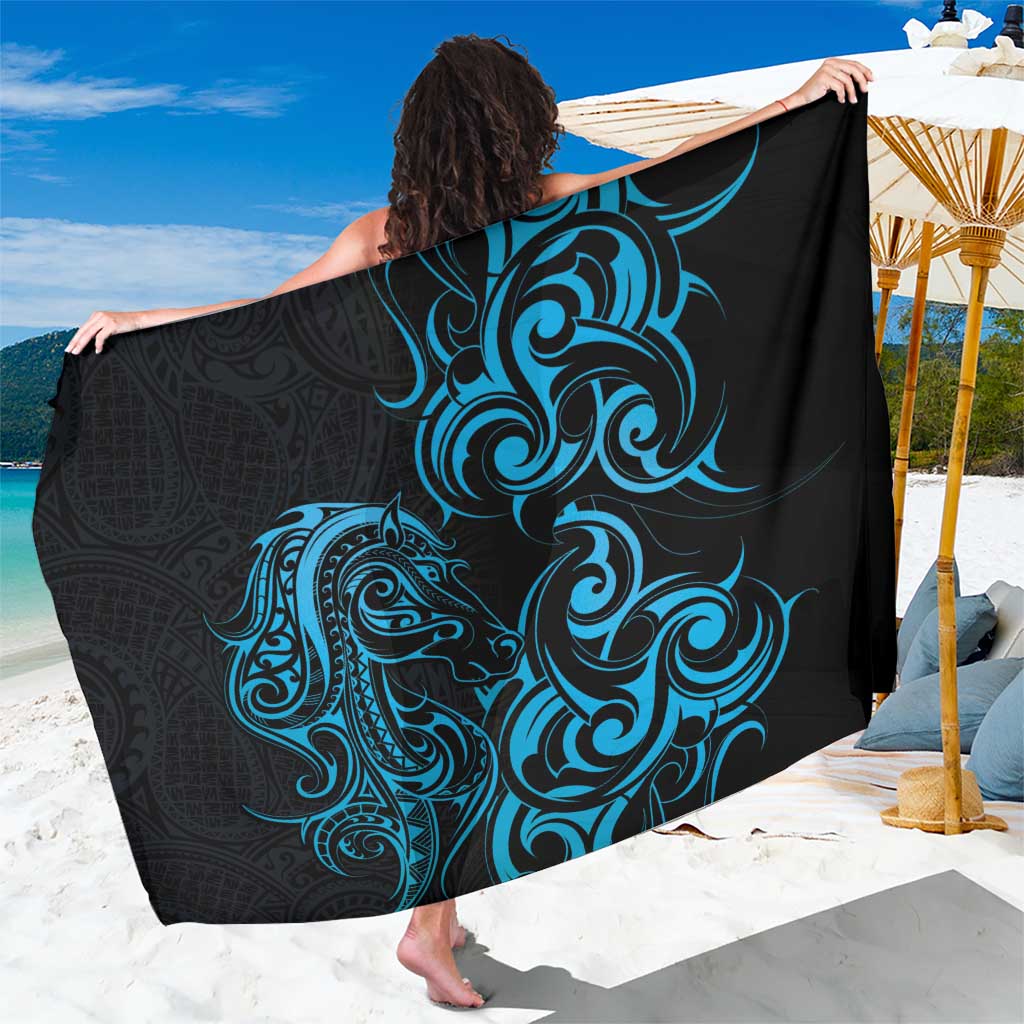 Blue Aotearoa Horse Racing Sarong NZ Maori Pattern LT14 One Size 44 x 66 inches Blue - Polynesian Pride