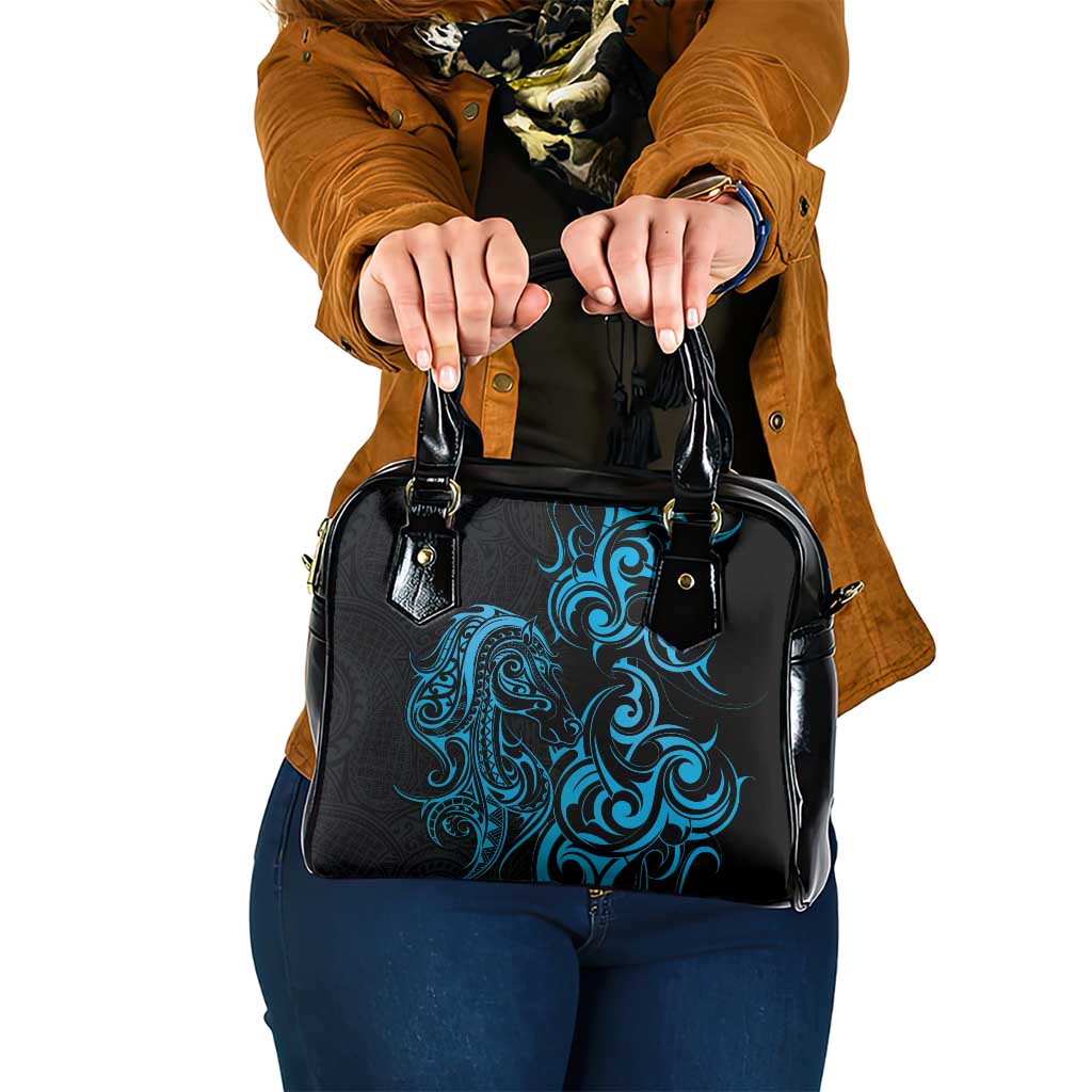 Blue Aotearoa Horse Racing Shoulder Handbag NZ Maori Pattern LT14 One Size Blue - Polynesian Pride