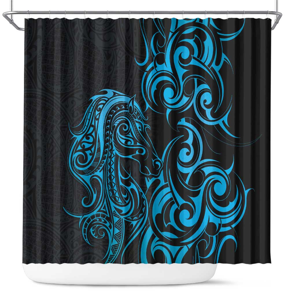 Blue Aotearoa Horse Racing Shower Curtain NZ Maori Pattern LT14 Blue - Polynesian Pride