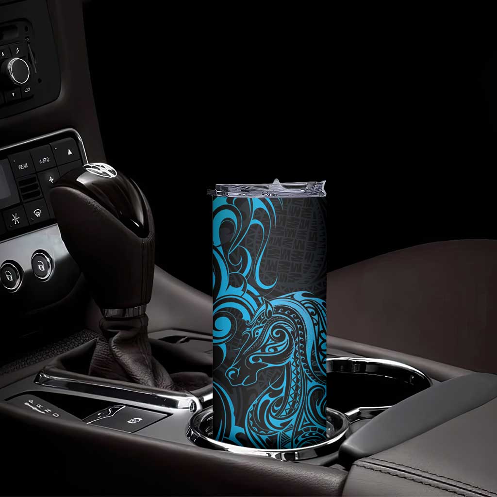 Blue Aoteara Horse Racing Skinny Tumbler NZ Maori Pattern