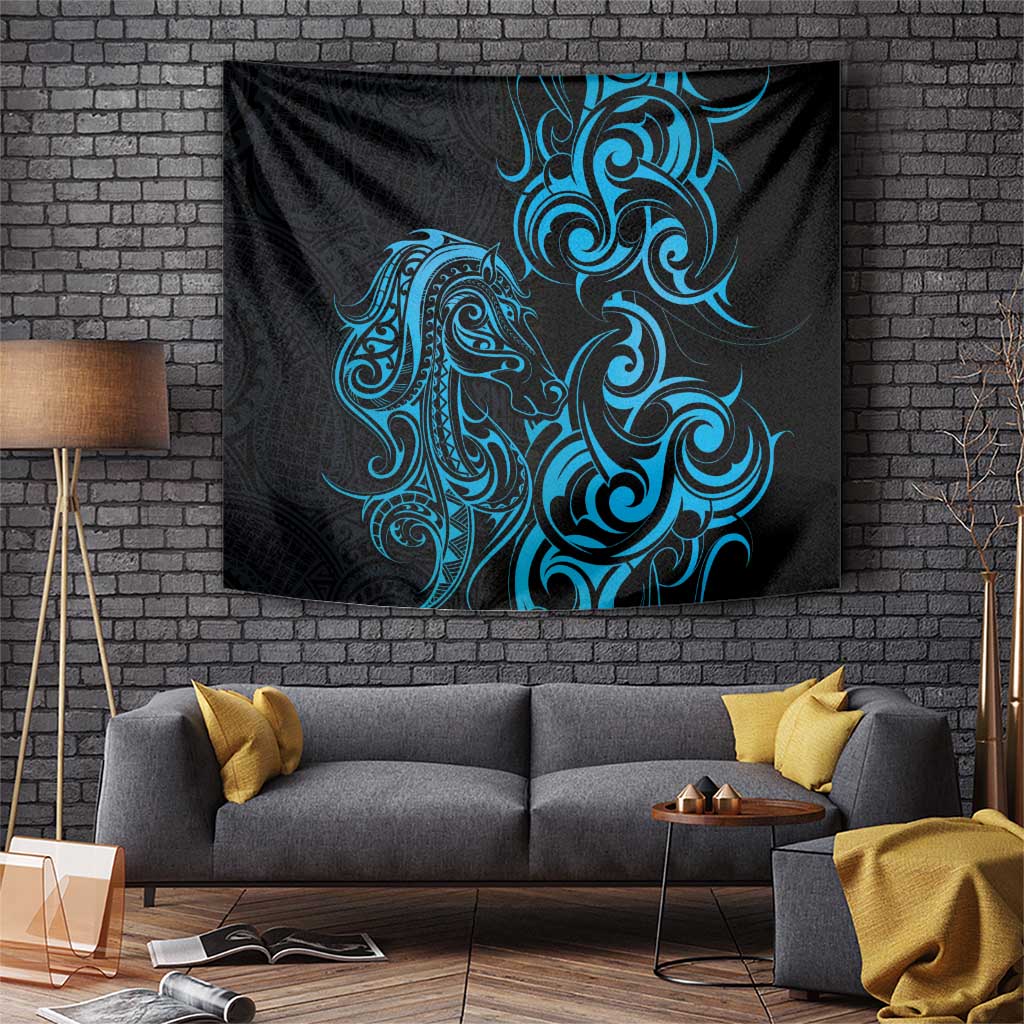 Blue Aotearoa Horse Racing Tapestry NZ Maori Pattern LT14 Blue - Polynesian Pride