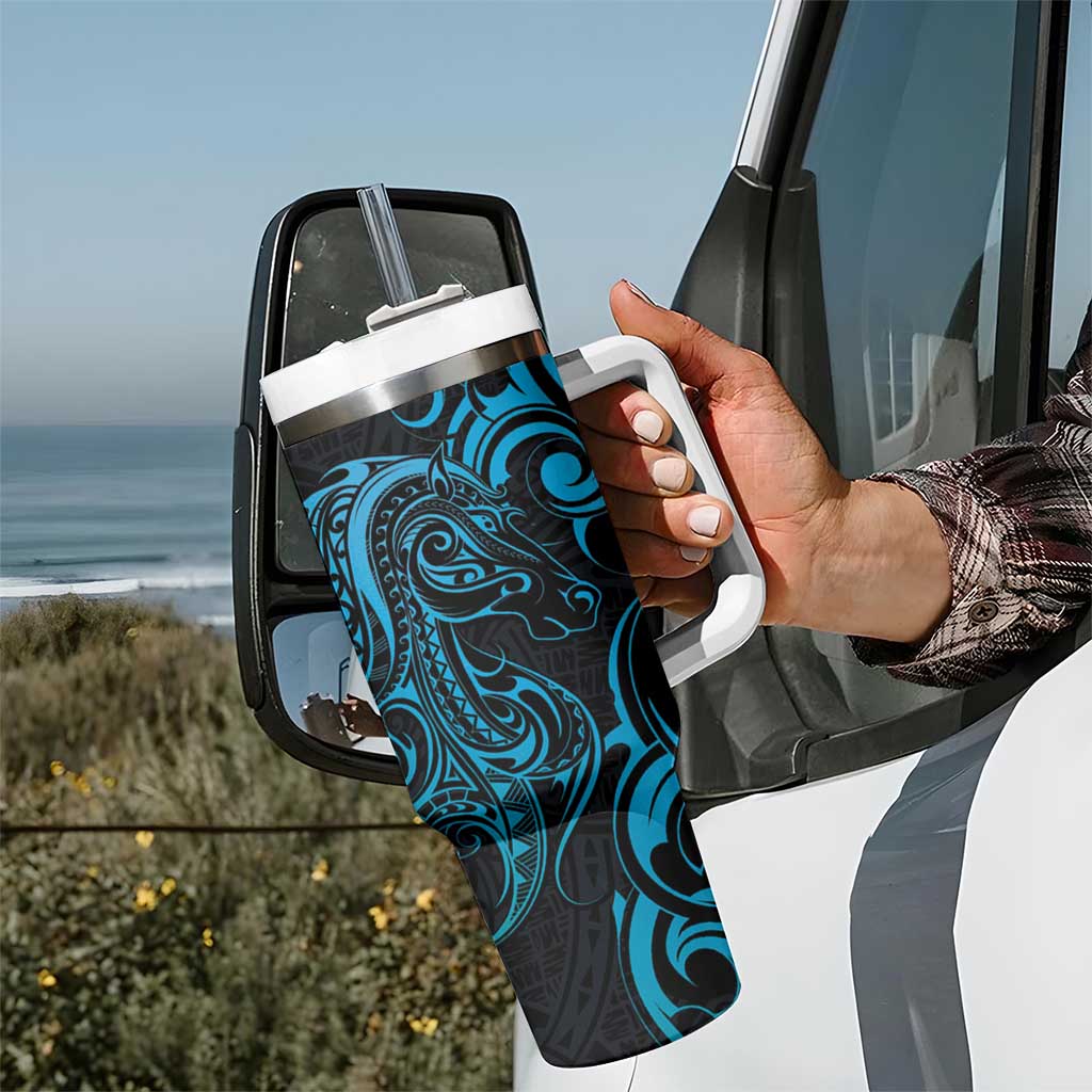 Blue Aoteara Horse Racing Tumbler With Handle NZ Maori Pattern