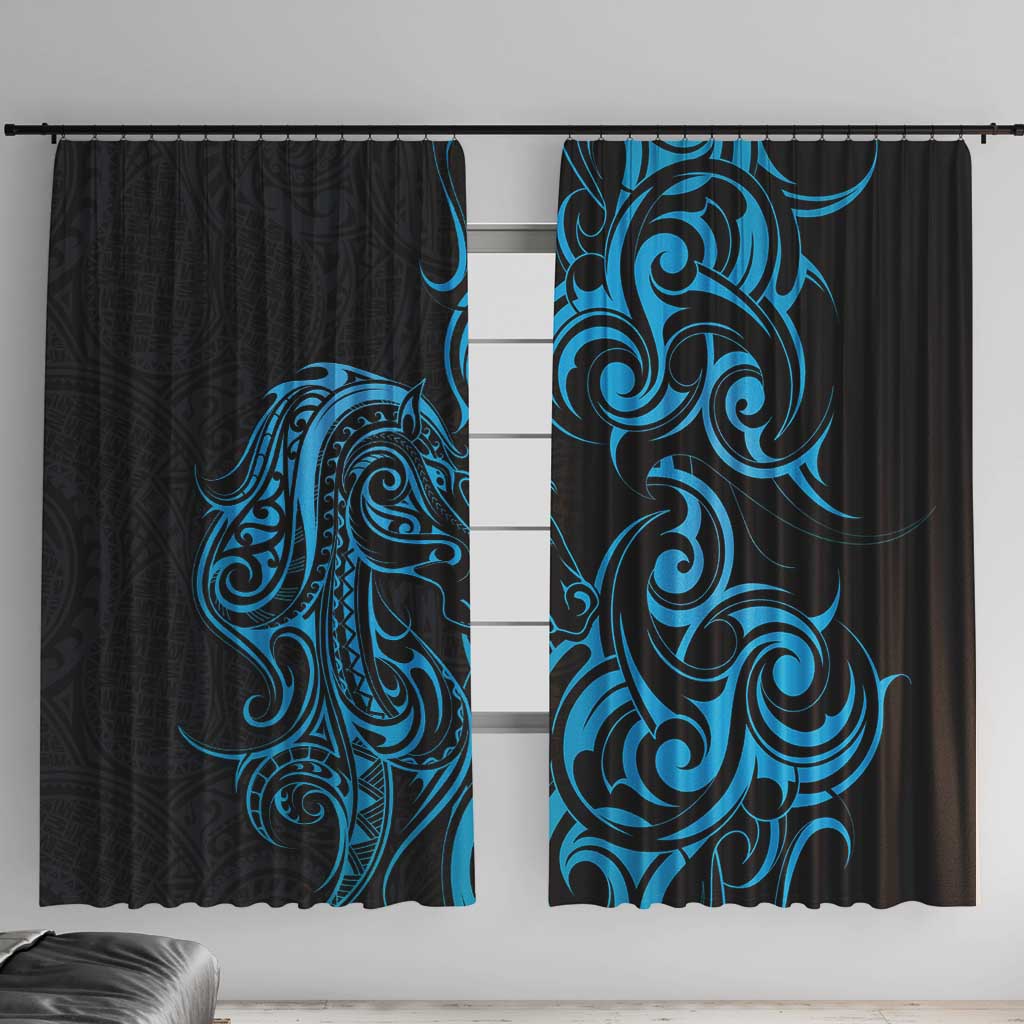 Blue Aotearoa Horse Racing Window Curtain NZ Maori Pattern LT14 With Hooks Blue - Polynesian Pride