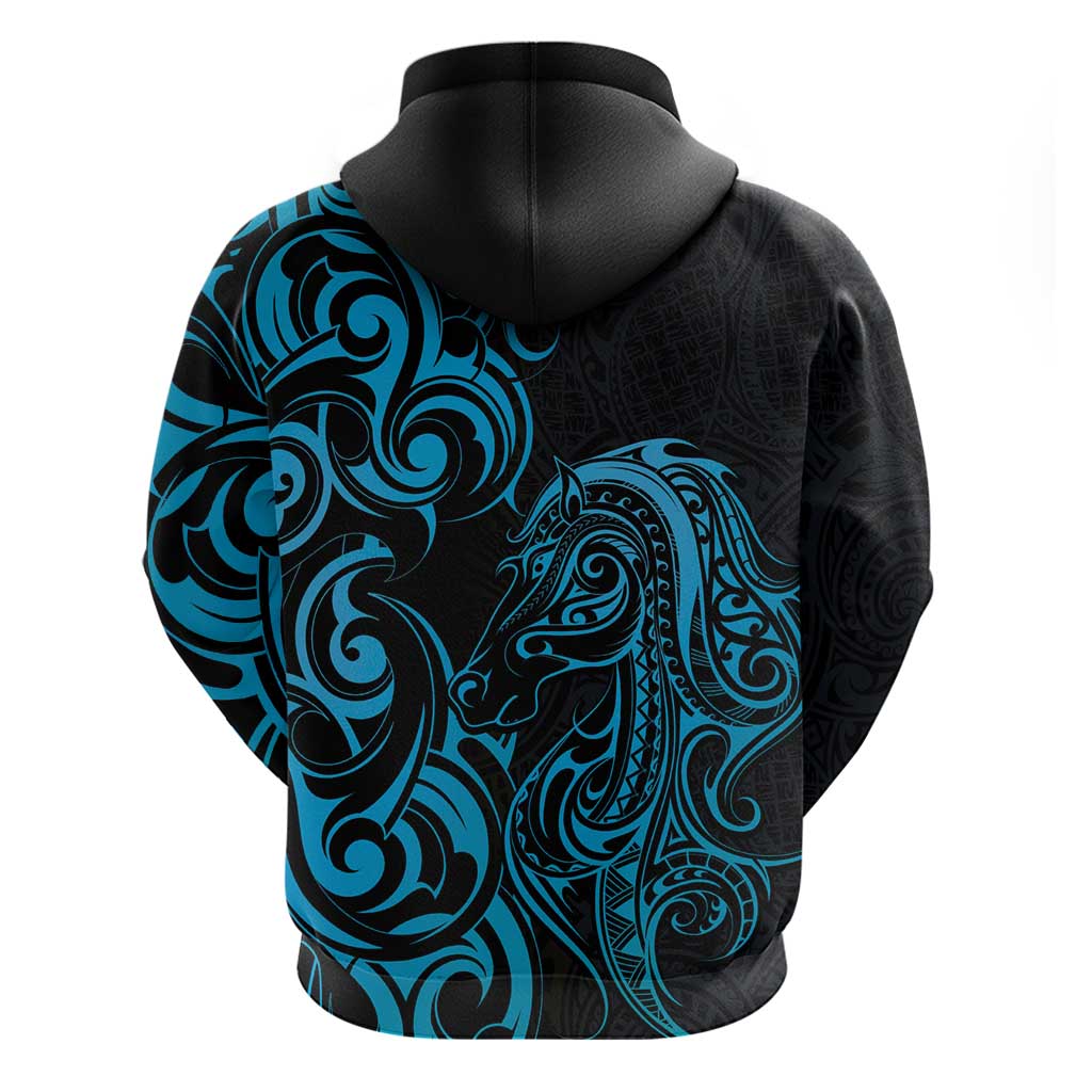 Blue Aotearoa Horse Racing Zip Hoodie NZ Maori Pattern LT14 - Polynesian Pride