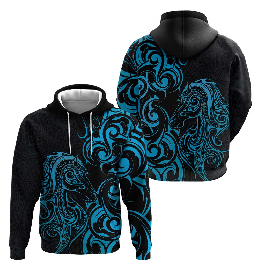 Blue Aotearoa Horse Racing Zip Hoodie NZ Maori Pattern LT14 - Polynesian Pride