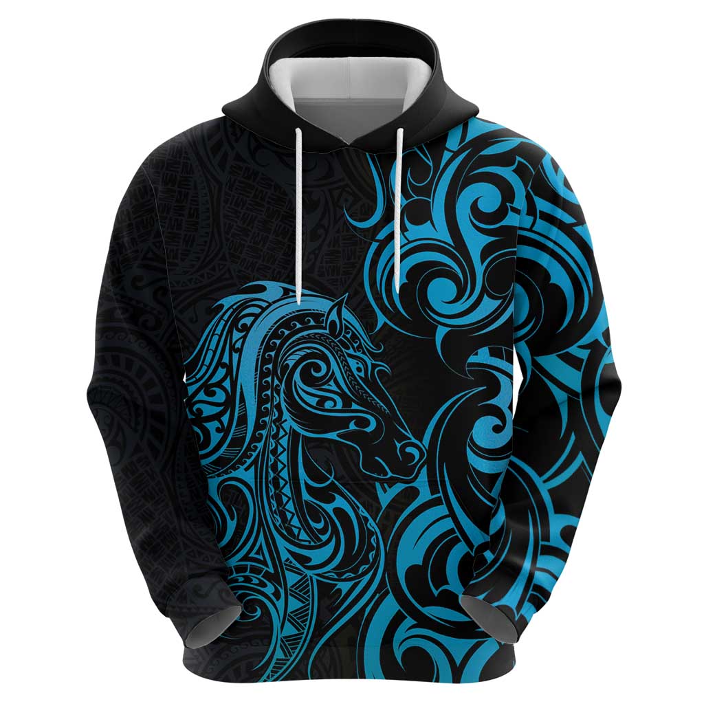 Blue Aotearoa Horse Racing Zip Hoodie NZ Maori Pattern LT14 - Polynesian Pride