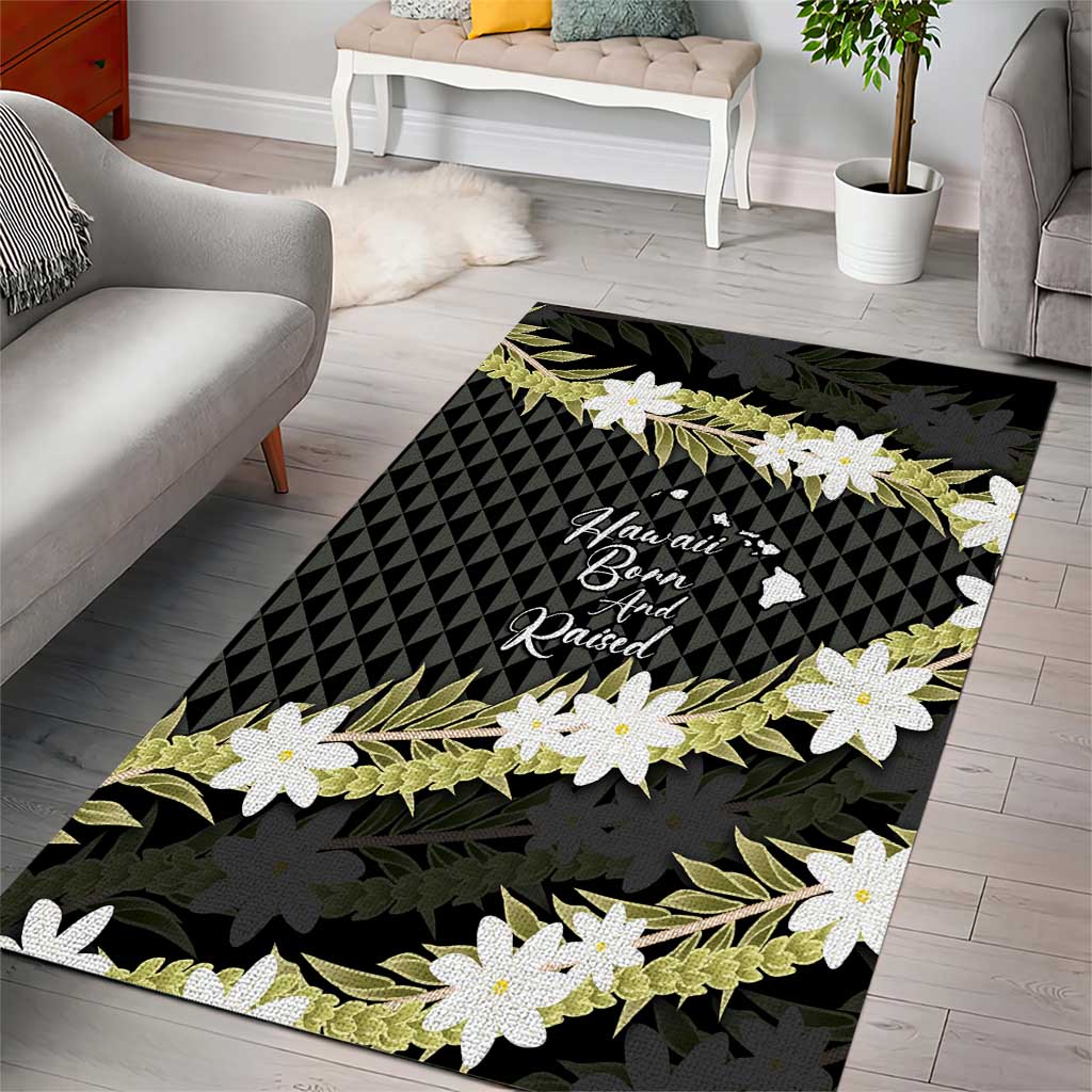 Born And Raised Aloha Hawaii Area Rug Kanaka Kakau Hawaiian Tiare Pakalana Lei - Polynesian Pride