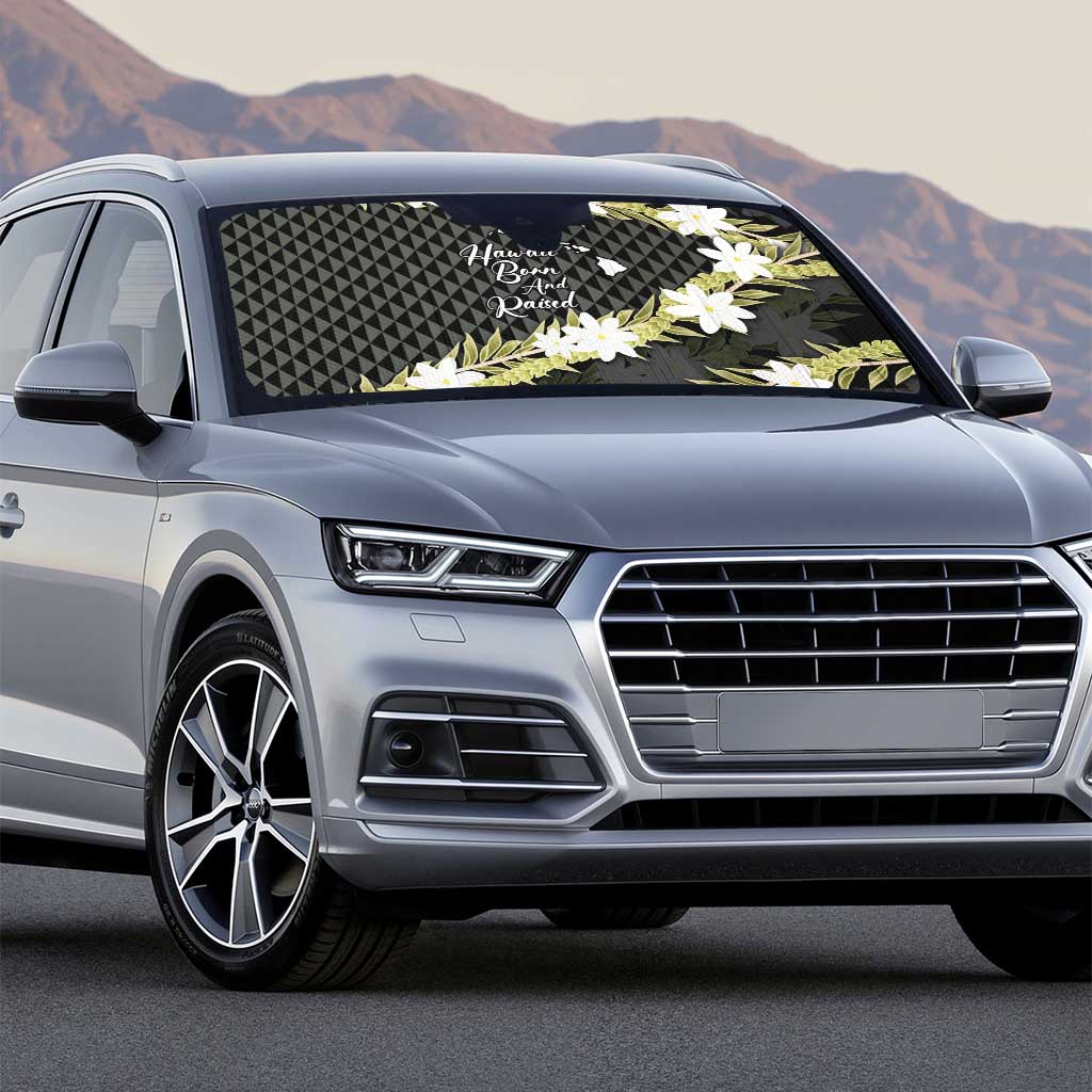 Born And Raised Aloha Hawaii Auto Sun Shade Kanaka Kakau Hawaiian Tiare Pakalana Lei - Polynesian Pride