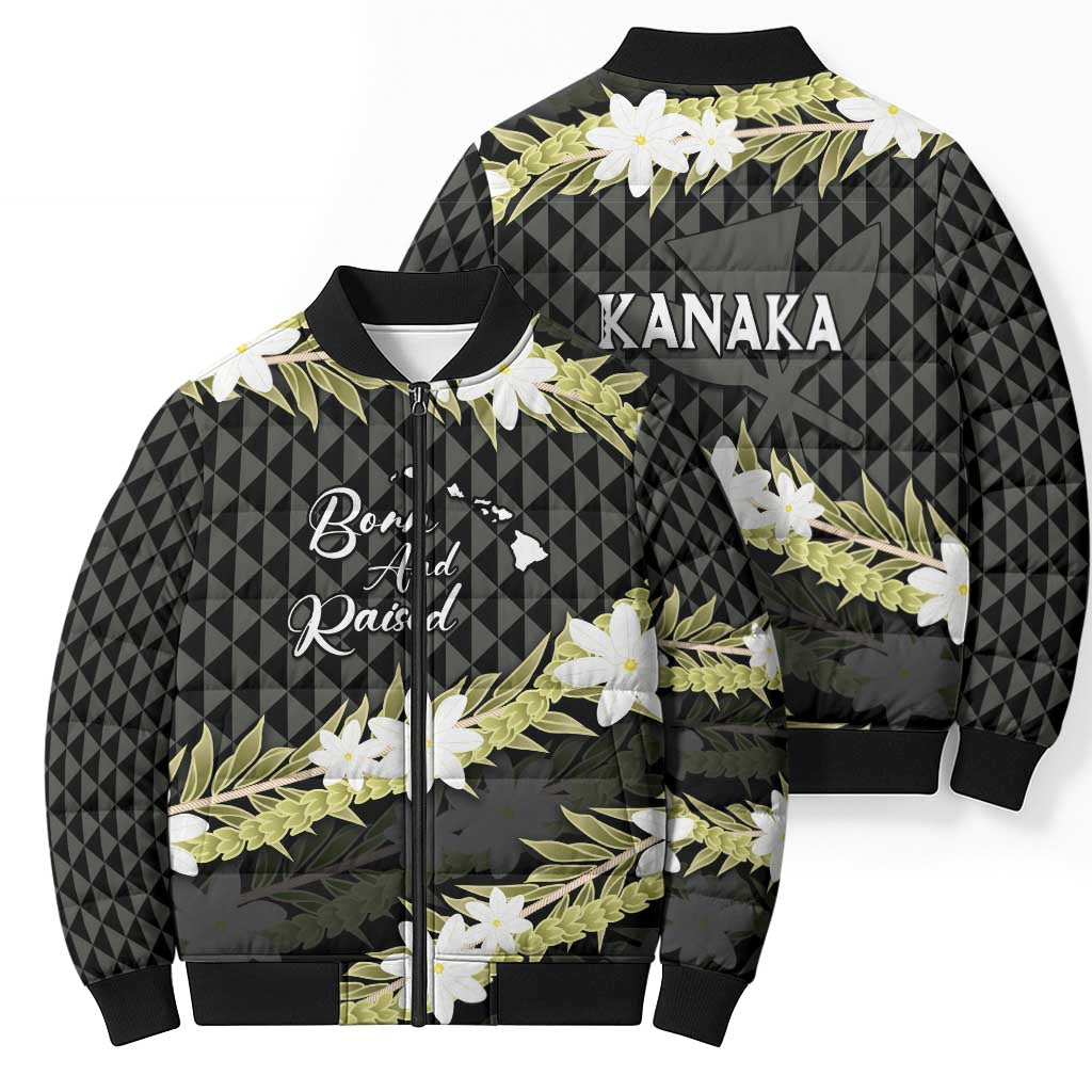 Born And Raised Aloha Hawaii Bomber Puffer Jacket Kanaka Kakau Hawaiian Tiare Pakalana Lei - Polynesian Pride