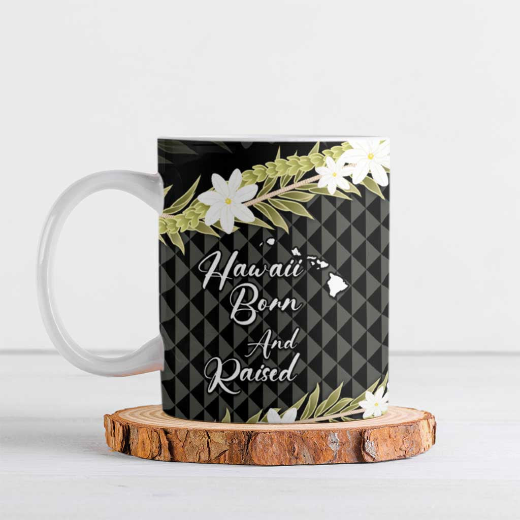 Born And Raised Aloha Hawaii Ceramic Mug Kanaka Kakau Hawaiian Tiare Pakalana Lei - Polynesian Pride