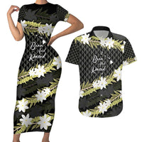 Born And Raised Aloha Hawaii Couples Matching Short Sleeve Bodycon Dress and Hawaiian Shirt Kanaka Kakau Hawaiian Tiare Pakalana Lei - Polynesian Pride
