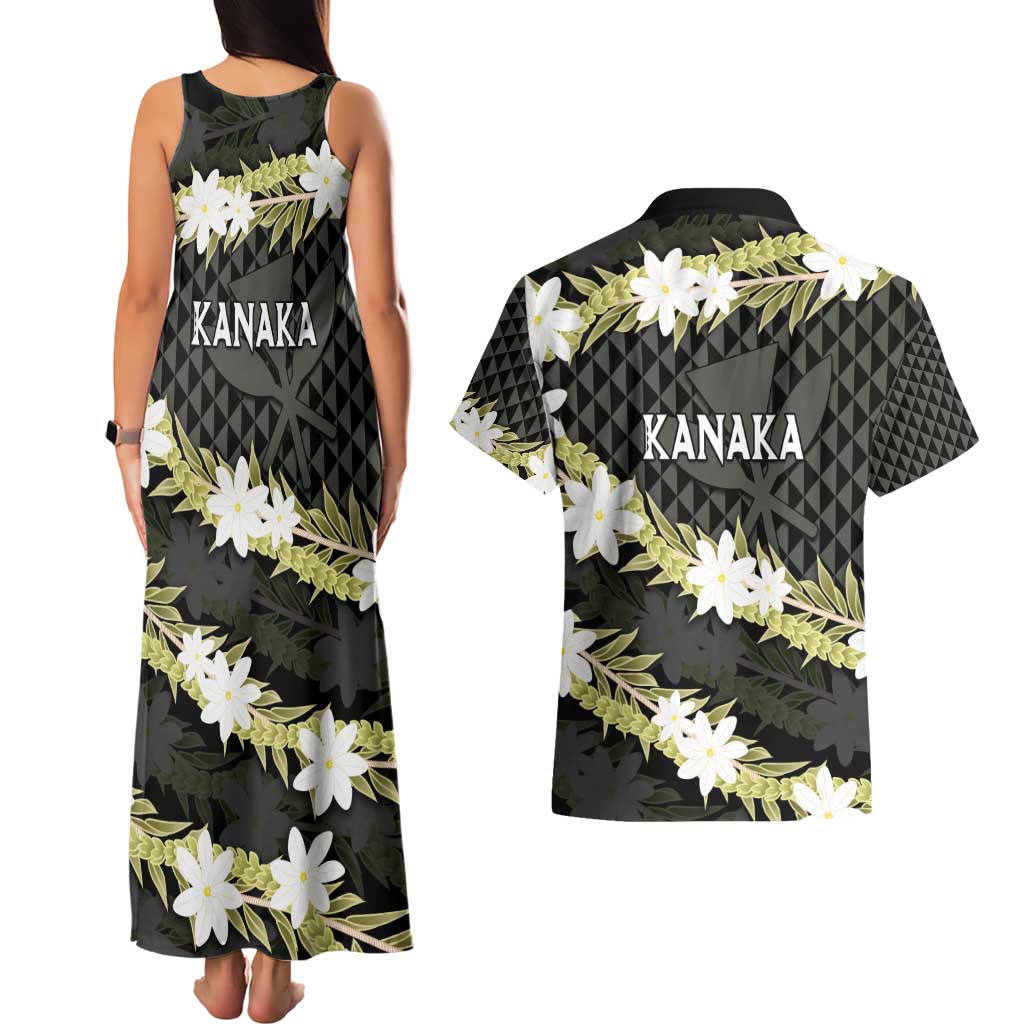 Born And Raised Aloha Hawaii Couples Matching Tank Maxi Dress and Hawaiian Shirt Kanaka Kakau Hawaiian Tiare Pakalana Lei - Polynesian Pride