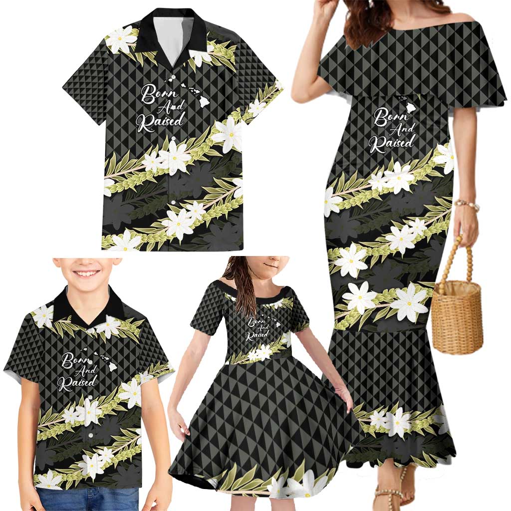 Born And Raised Aloha Hawaii Family Matching Mermaid Dress and Hawaiian Shirt Kanaka Kakau Hawaiian Tiare Pakalana Lei - Polynesian Pride