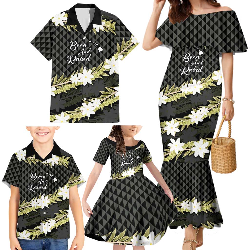 Born And Raised Aloha Hawaii Family Matching Mermaid Dress and Hawaiian Shirt Kanaka Kakau Hawaiian Tiare Pakalana Lei LT14 - Polynesian Pride