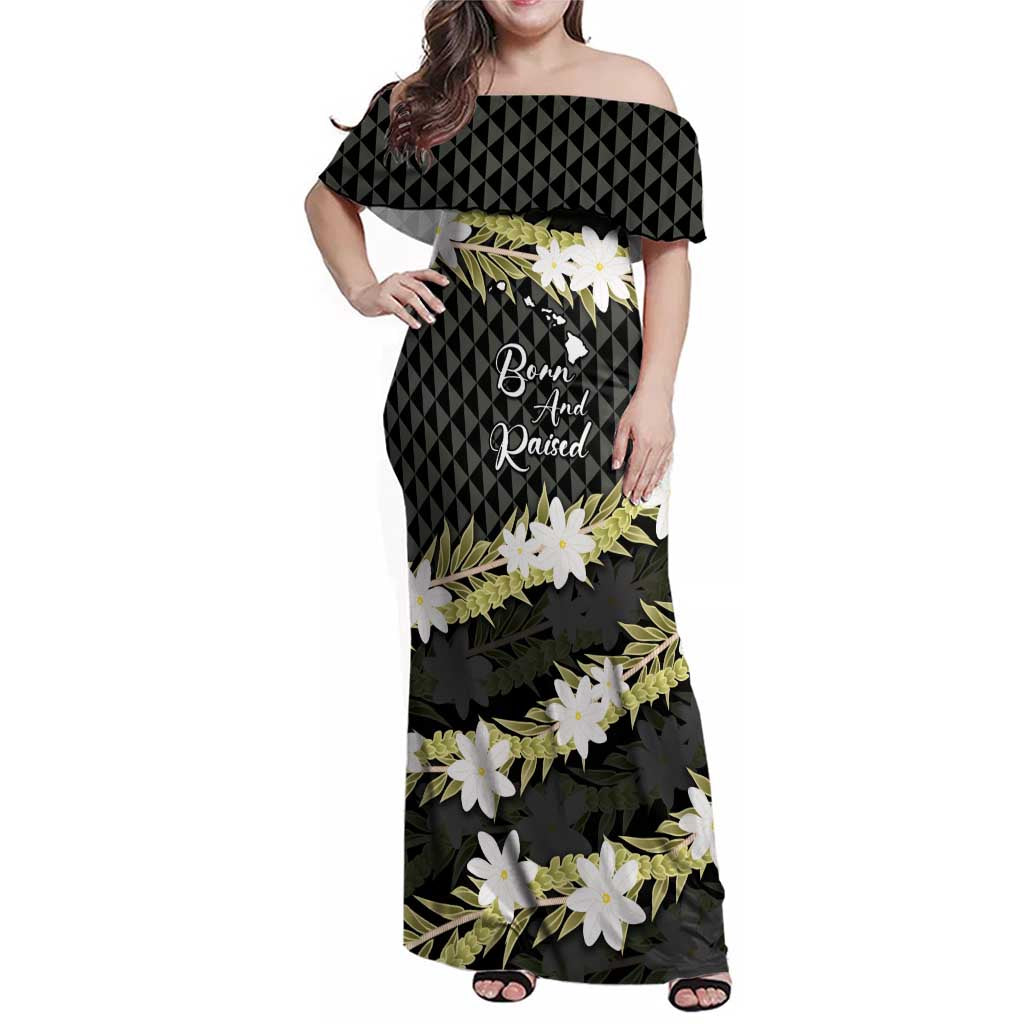 Born And Raised Aloha Hawaii Family Matching Off Shoulder Maxi Dress and Hawaiian Shirt Kanaka Kakau Hawaiian Tiare Pakalana Lei - Polynesian Pride