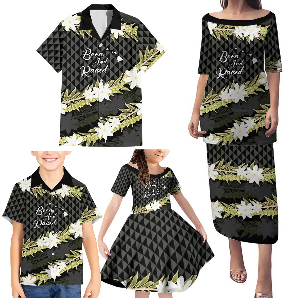 Born And Raised Aloha Hawaii Family Matching Puletasi and Hawaiian Shirt Kanaka Kakau Hawaiian Tiare Pakalana Lei LT14 - Polynesian Pride