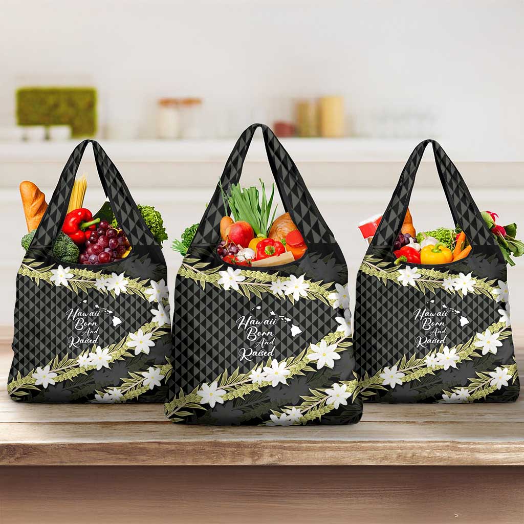 Born And Raised Aloha Hawaii Grocery Bag Kanaka Kakau Hawaiian Tiare Pakalana Lei - Polynesian Pride