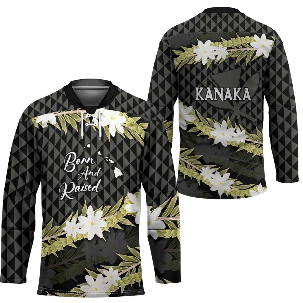 Born And Raised Aloha Hawaii Hockey Jersey Kanaka Kakau Hawaiian Tiare Pakalana Lei - Polynesian Pride