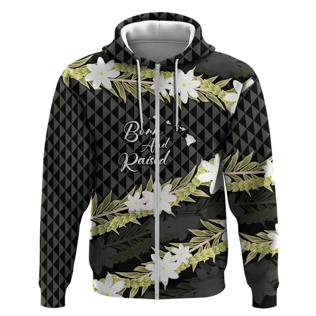 Born And Raised Aloha Hawaii Hoodie Kanaka Kakau Hawaiian Tiare Pakalana Lei - Polynesian Pride
